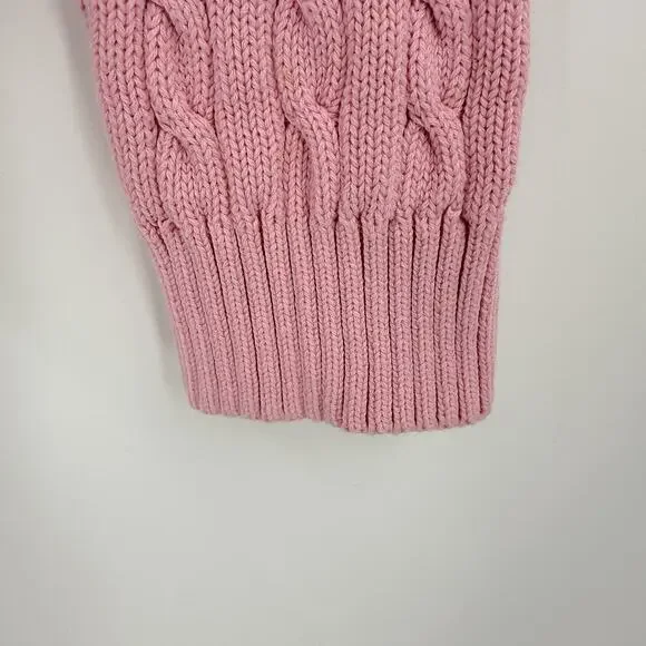 Lauren Ralph Lauren Pink Cable Knit Sweater Cotton RL Logo L Barbiecore Preppy - Picture 4 of 6